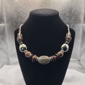 Elegant Brown and Silver Beaded Necklace